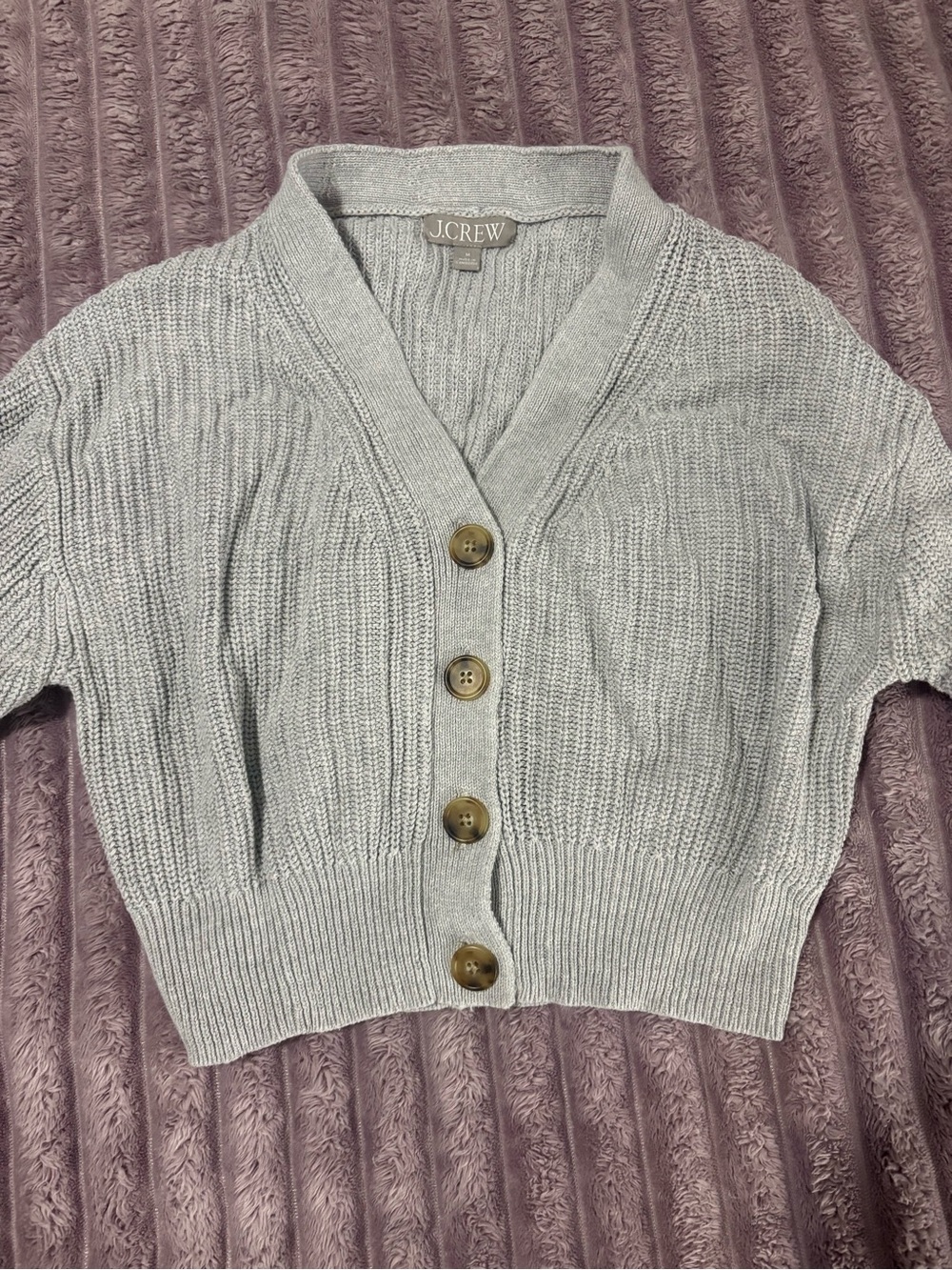 J. Crew Light Gray Ribbed Button-Front Cardigan - Picture 2 of 4